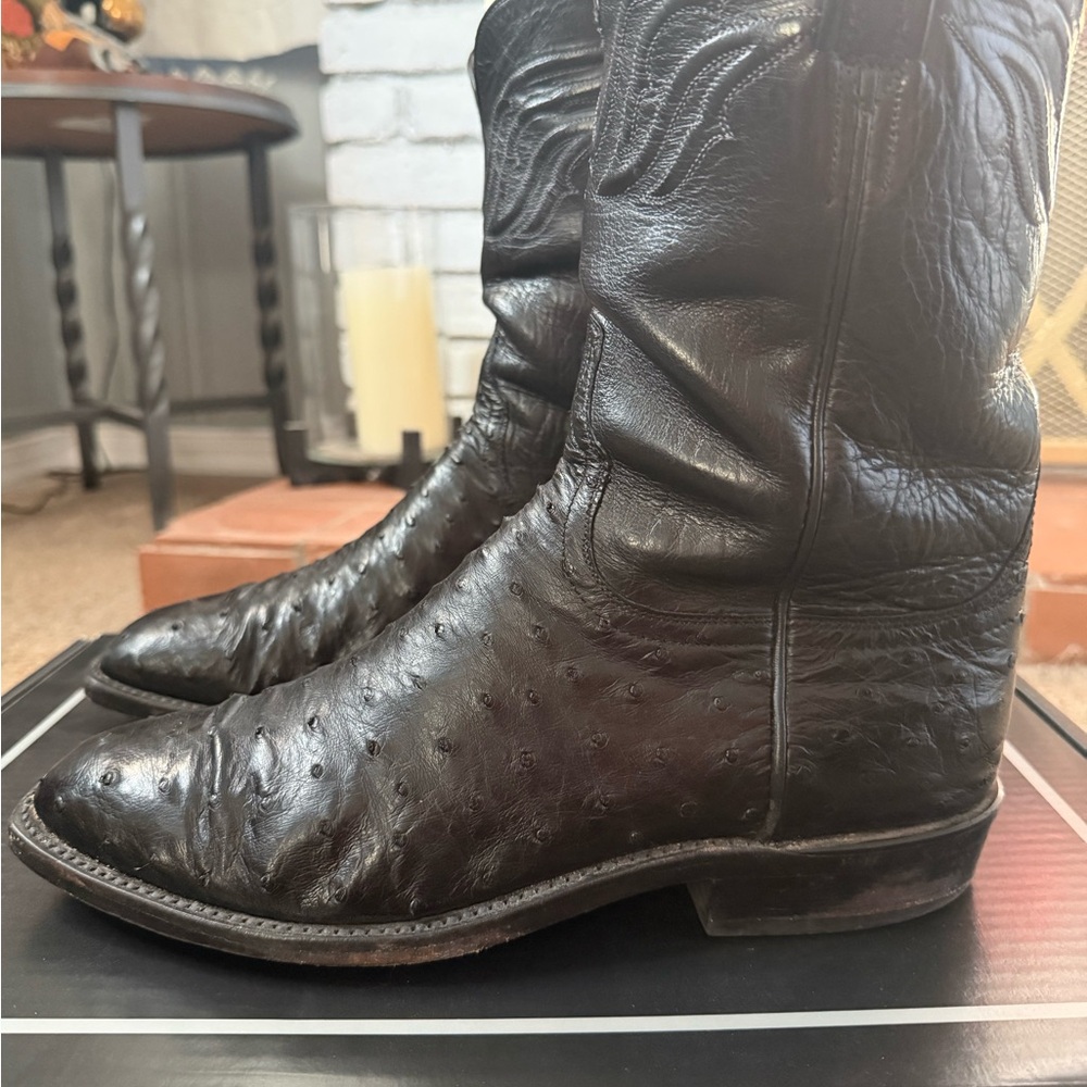 Used Lucchese black ostrich roper style boots - Picture 5 of 15